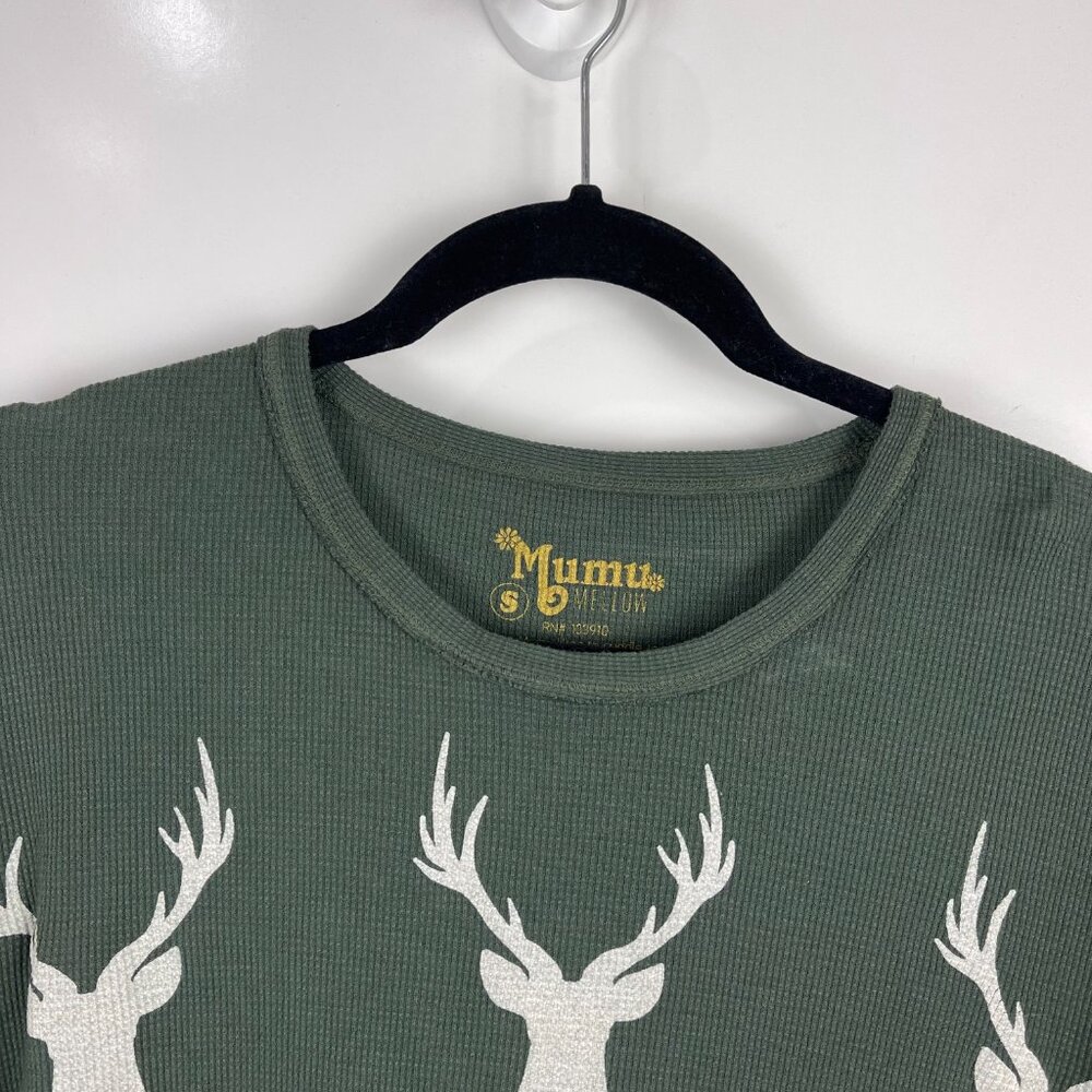 Show Me Your Mumu Waffle Knit Tunic Top Green Buck Long Sleeve Small - Picture 3 of 9